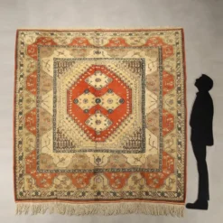 Tapis ancien de Kars en coton et laine, noué à la main, 102 x 100 In
