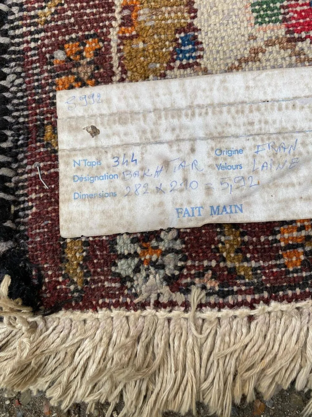 Tapis bakhtiar d'Iran en laine nouée fait main bordeaux 200x300cm