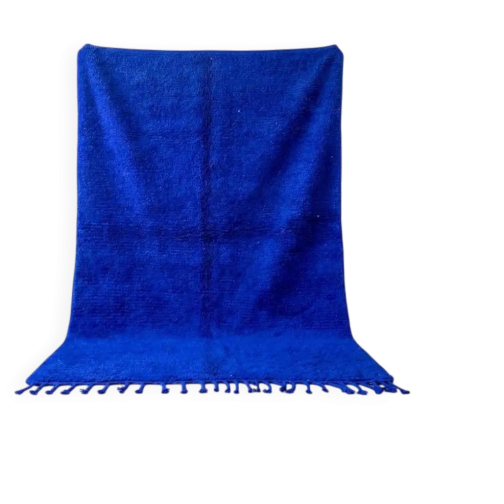 Tapis Beni Ouraine en laine naturelle bleu majorelle taille 1,4/2,6 m