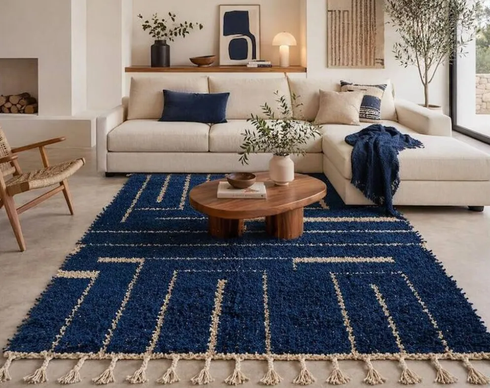 Tapis beni ourain en laine pure fait main artisanale traditionnelle 2/3 m
