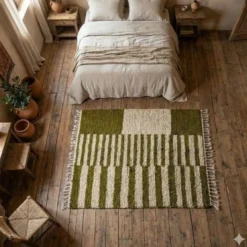 Tapis beni ourain en laine pure fait main vert 1.5/2.5 m