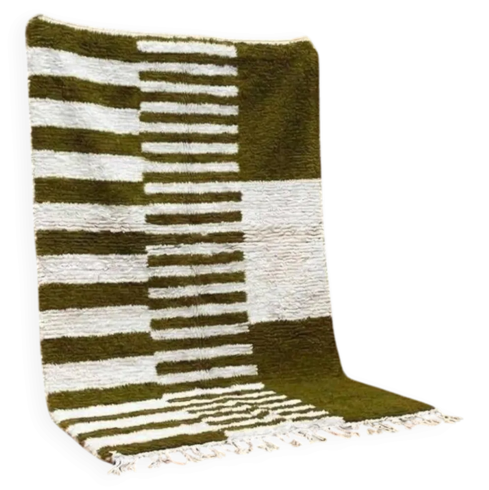 Tapis beni ourain en laine pure fait main vert 1.5/2.5 m