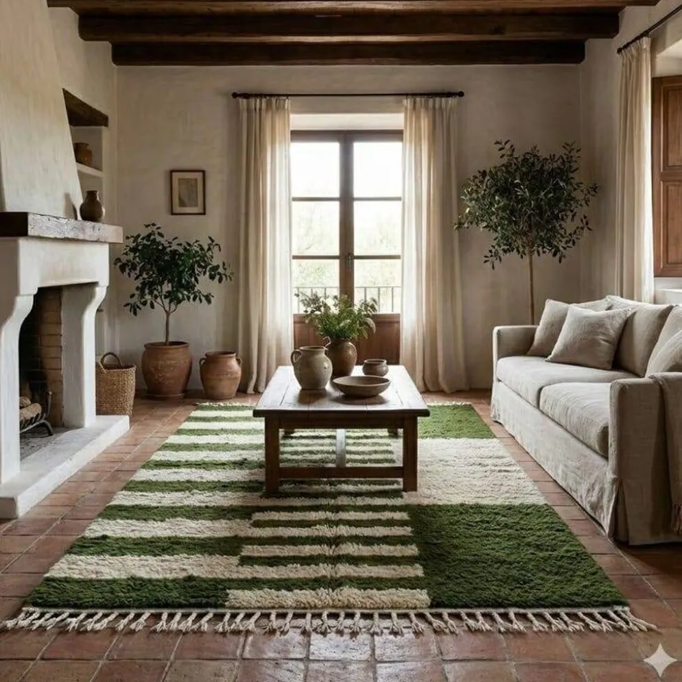 Tapis beni ourain en laine pure fait main vert 1.5/2.5 m