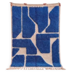 Tapis beni ouraine traditionnel authentique blanc et bleu 2/3 m