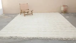 Tapis Beni Ourain extra large 410×300 cm – Tapis en laine marocaine ivoire avec motif géométrique minimal, GO-1001