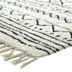 Tapis berbere 80 x 180 cm blanc motif noir