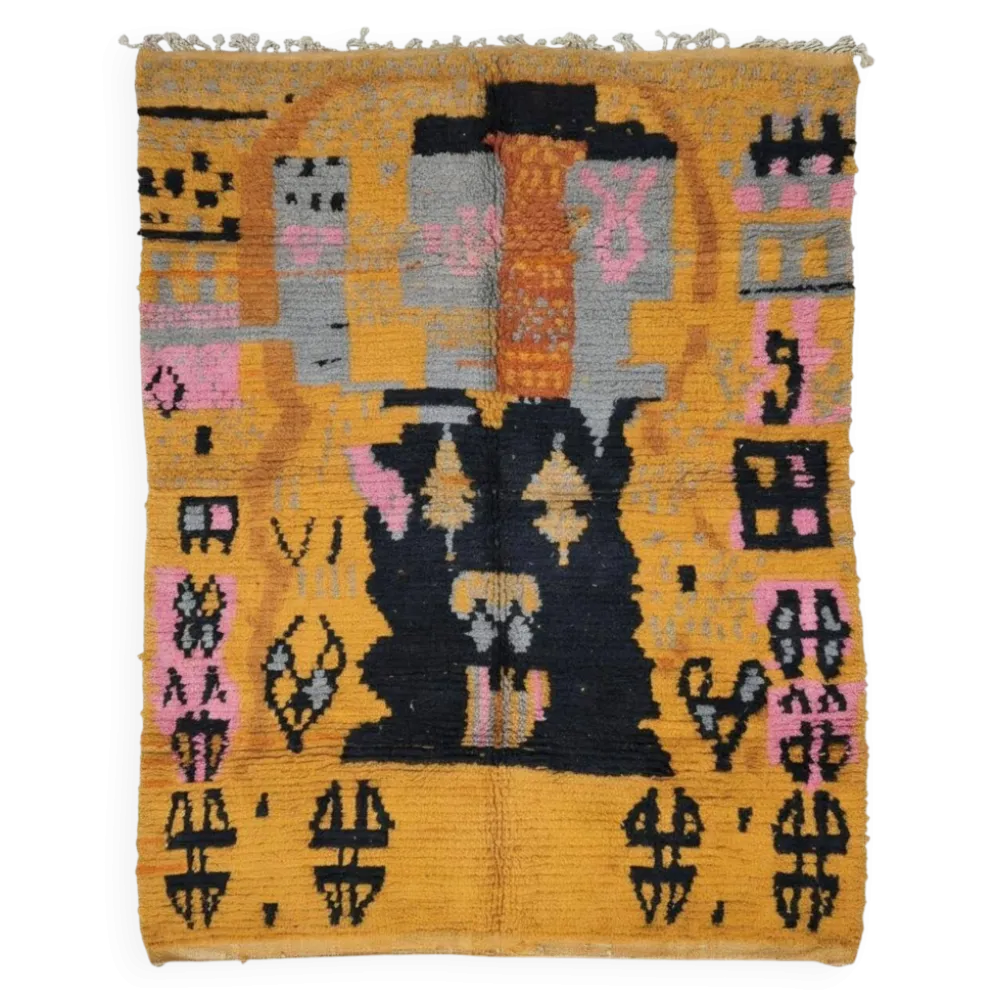 Tapis Berbère Abstrait Jaune - 253 x 200 cm