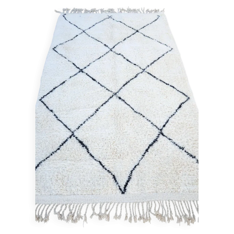 Tapis berbère Beni Ouarain écru et noir en laine