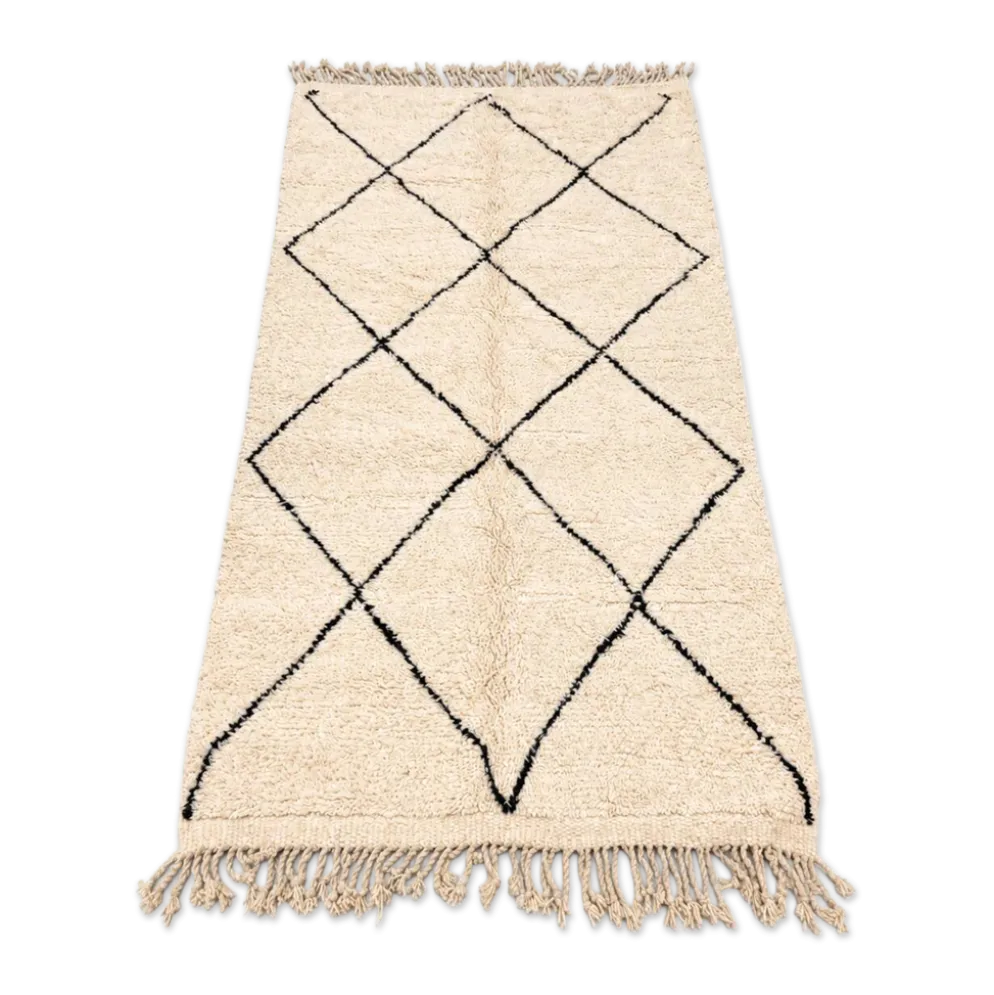 Tapis berbère Beni Ouarain écru et noir en laine
