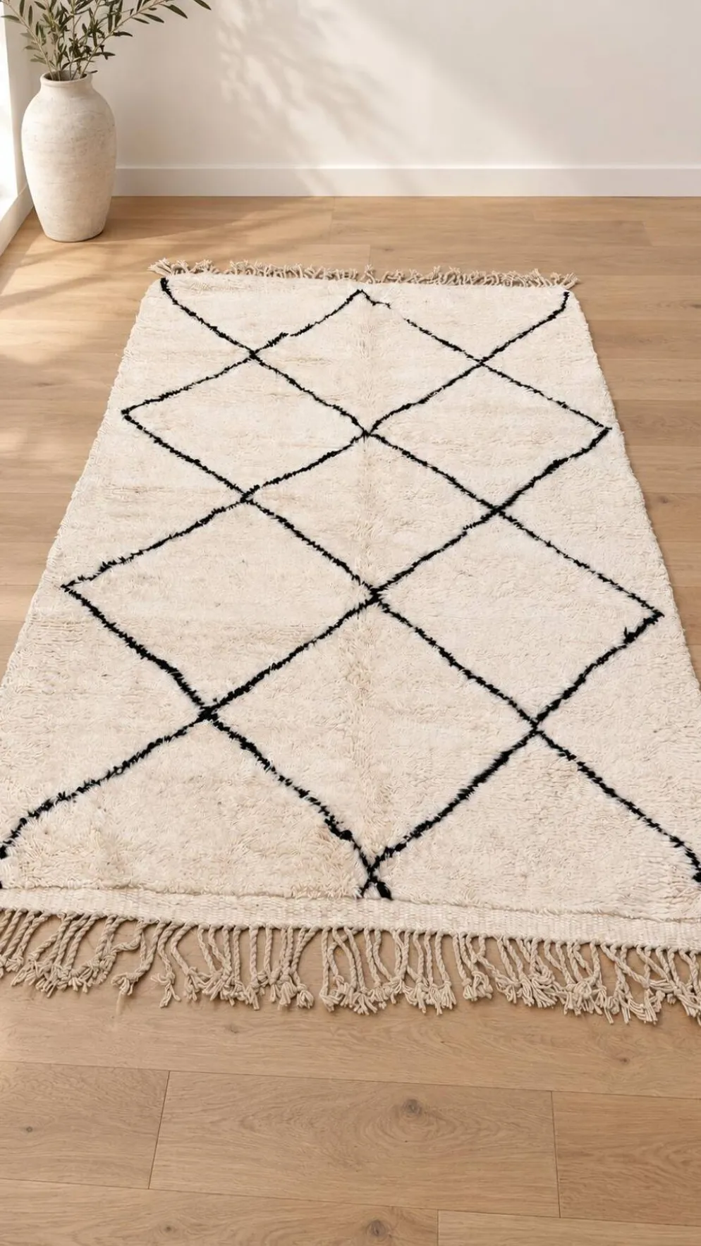Tapis berbère Beni Ouarain écru et noir en laine