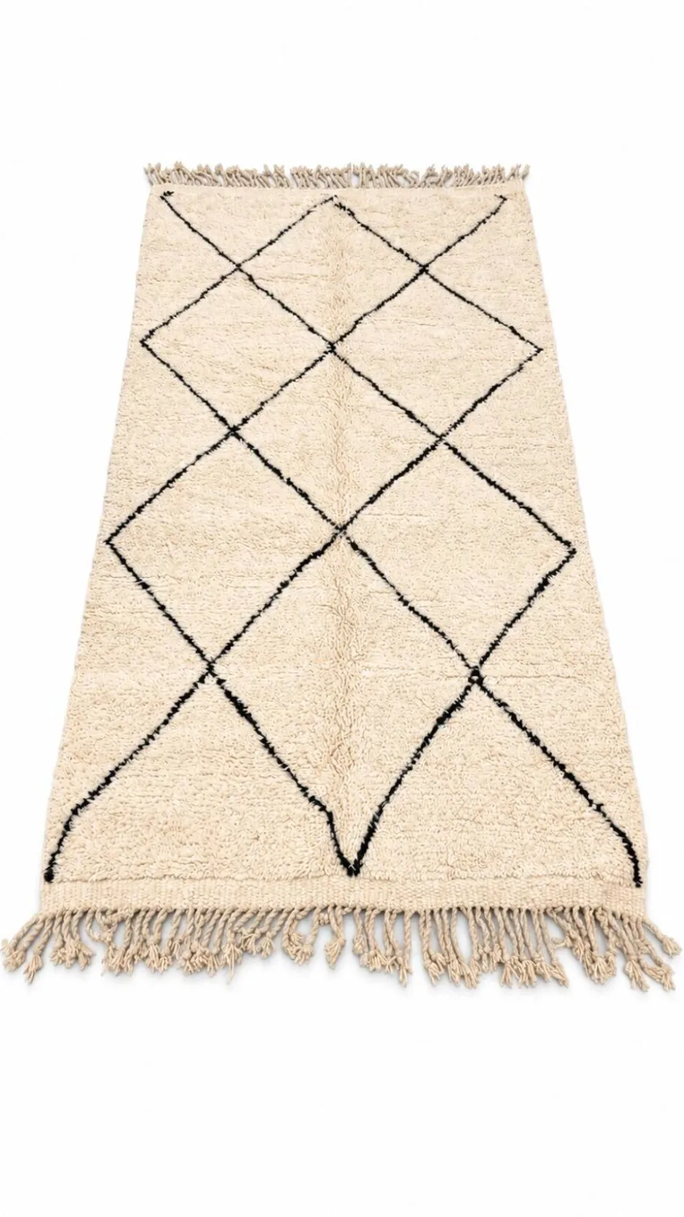 Tapis berbère Beni Ouarain écru et noir en laine