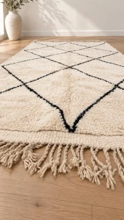 Tapis berbère Beni Ouarain écru et noir en laine