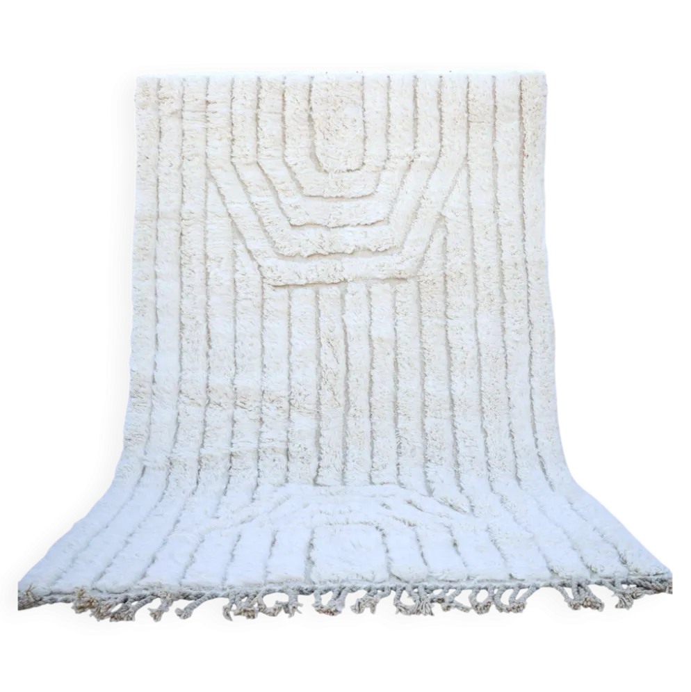 Tapis berbère écru en laine à motifs relief – 150 × 240 cm