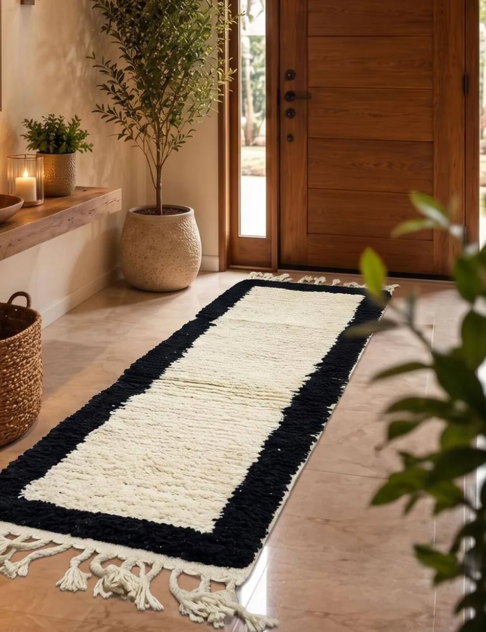 Tapis Corridor Blanc et Noir - 193 x 54 cm