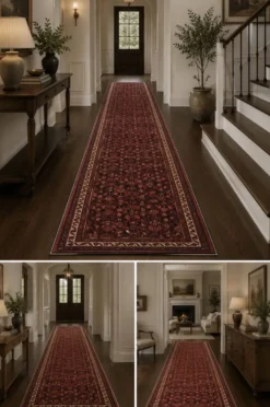 Tapis couloir oriental vintage long en laine géométrique tissé à la main