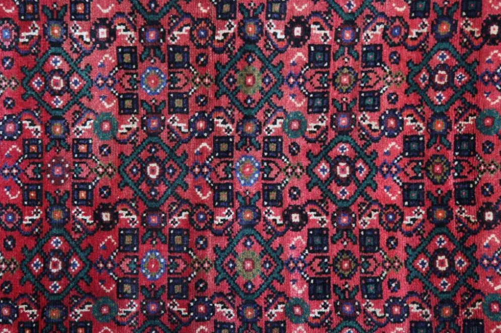 Tapis couloir oriental vintage long en laine géométrique tissé à la main