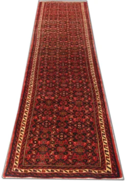 Tapis couloir oriental vintage long en laine géométrique tissé à la main