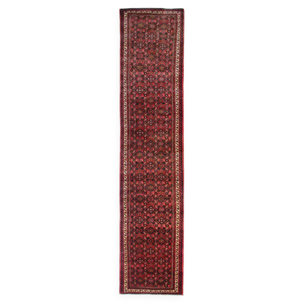 Tapis couloir oriental vintage long en laine géométrique tissé à la main
