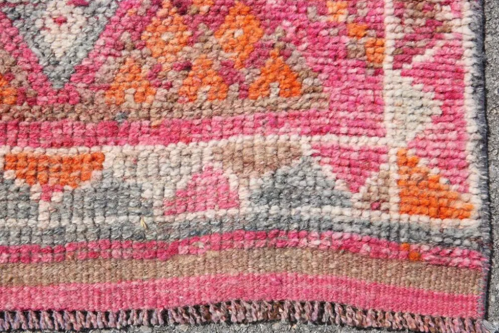 Tapis couloir turc rose vif, tapis vintage boho, 83x353 cm