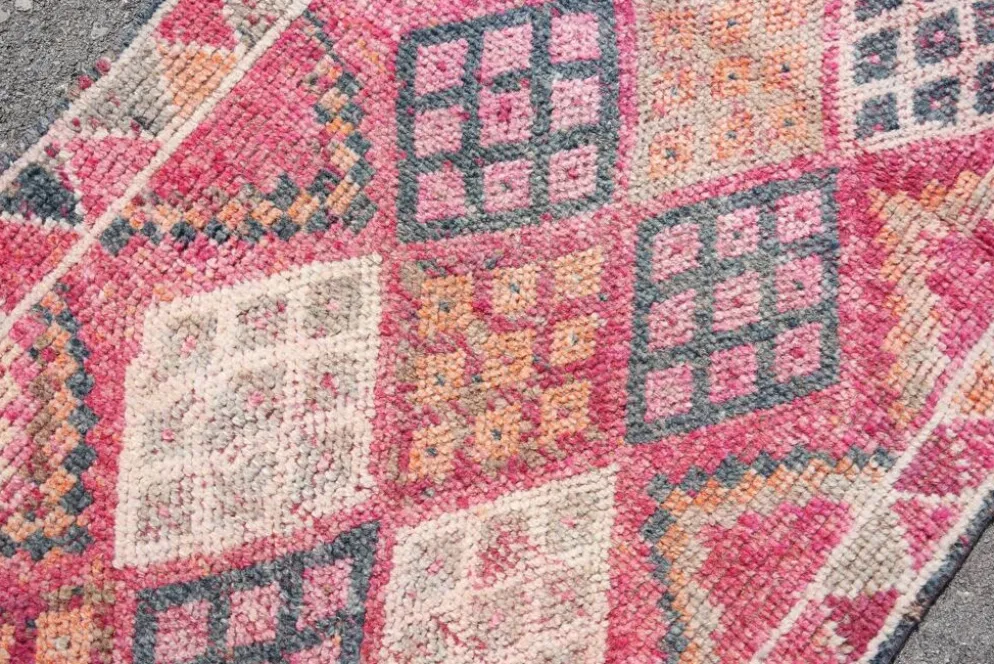 Tapis couloir turc rose vif, tapis vintage boho, 83x353 cm