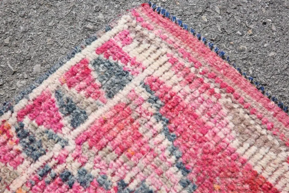 Tapis couloir turc rose vif, tapis vintage boho, 83x353 cm