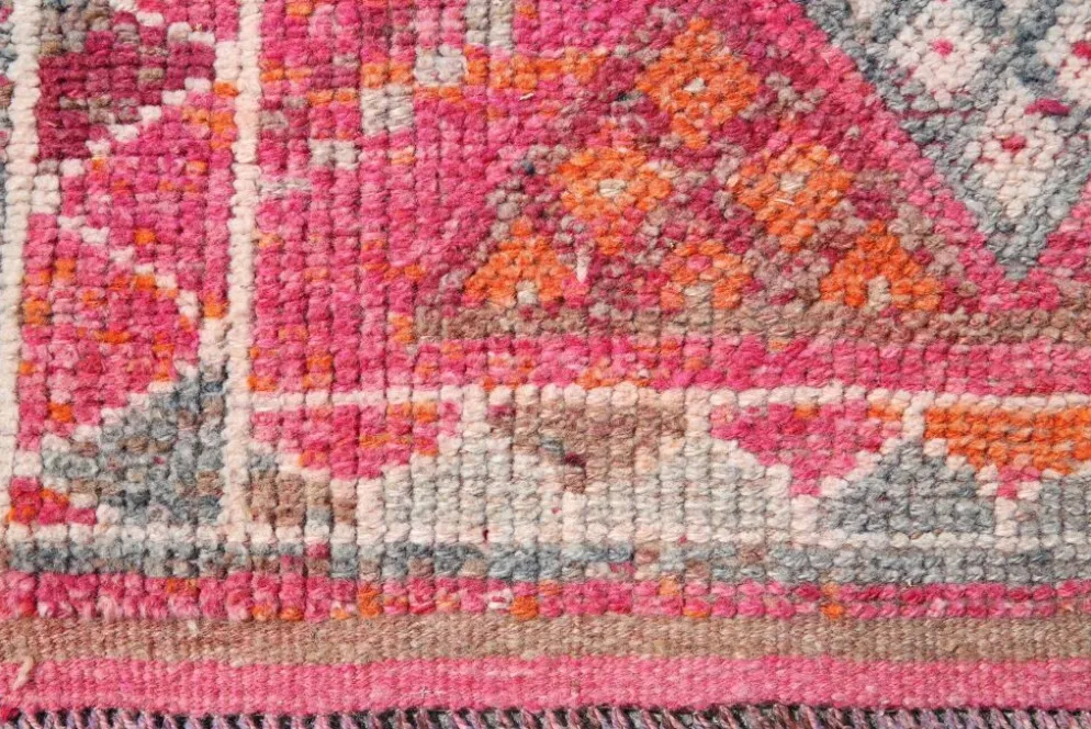 Tapis couloir turc rose vif, tapis vintage boho, 83x353 cm
