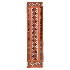 Tapis couloir vintage kilim orange et marron, motif oriental