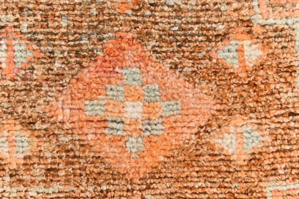 Tapis couloir vintage turc en laine Oushak, ton abricot