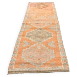 Tapis couloir vintage turc en laine Oushak, ton abricot