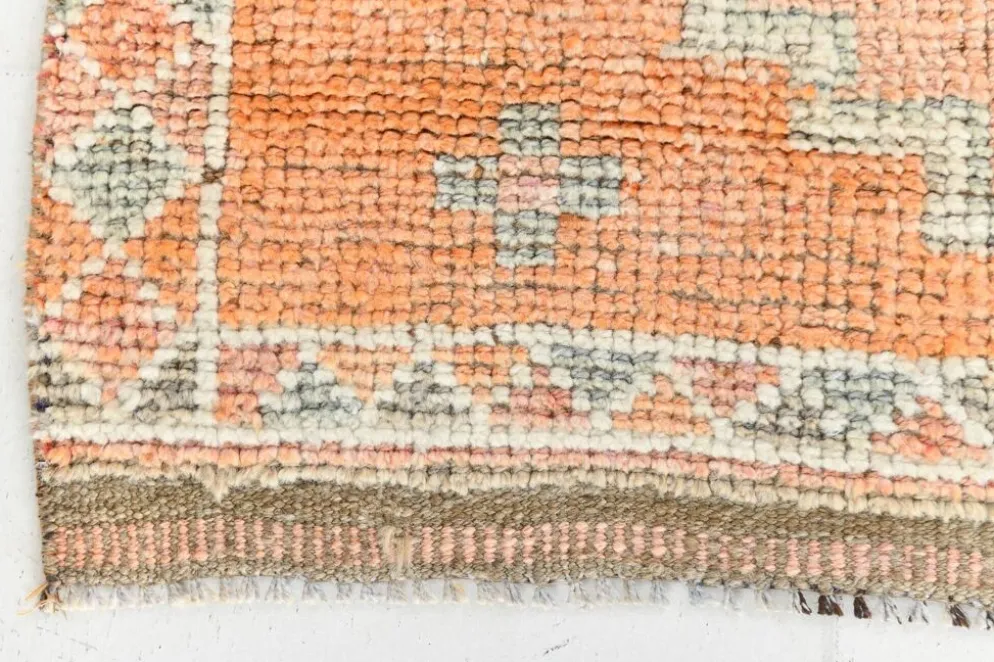 Tapis couloir vintage turc en laine Oushak, ton abricot