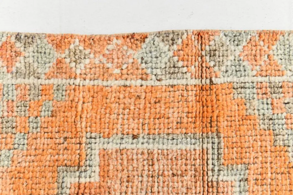 Tapis couloir vintage turc en laine Oushak, ton abricot