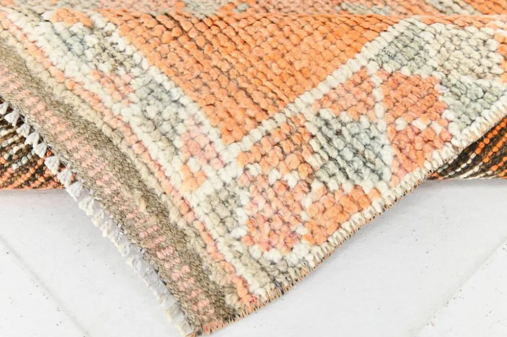 Tapis couloir vintage turc en laine Oushak, ton abricot