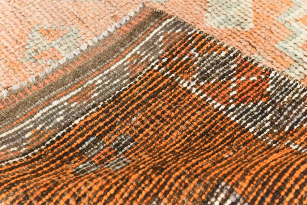 Tapis couloir vintage turc en laine Oushak, ton abricot