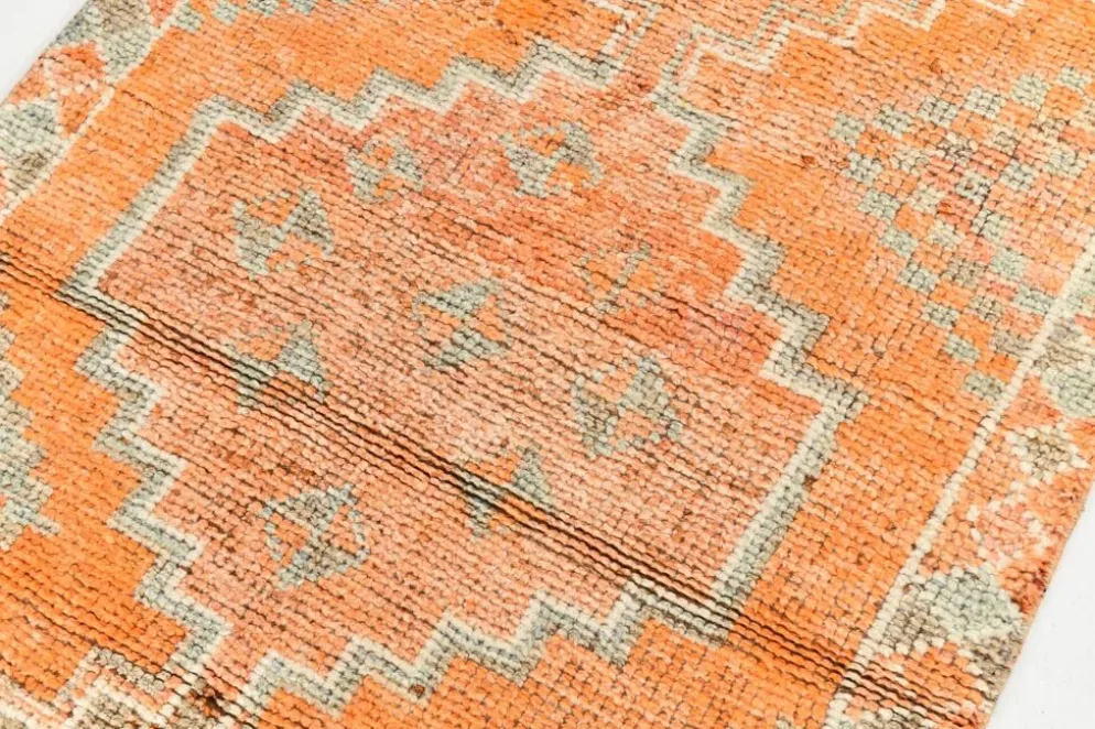 Tapis couloir vintage turc en laine Oushak, ton abricot