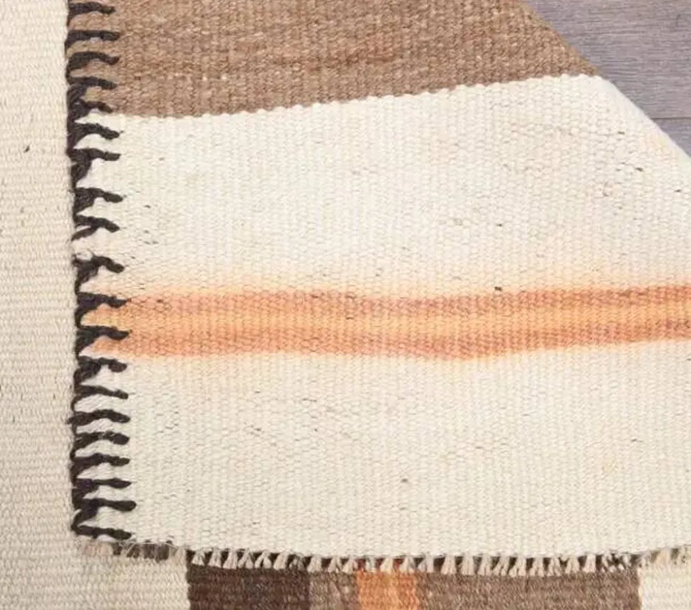 Tapis coureur kilim en laine et coton beige turc fait main vintage 78x344