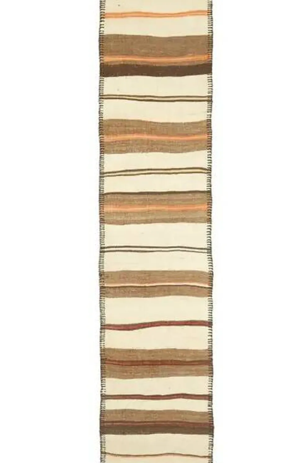 Tapis coureur kilim en laine et coton beige turc fait main vintage 78x344