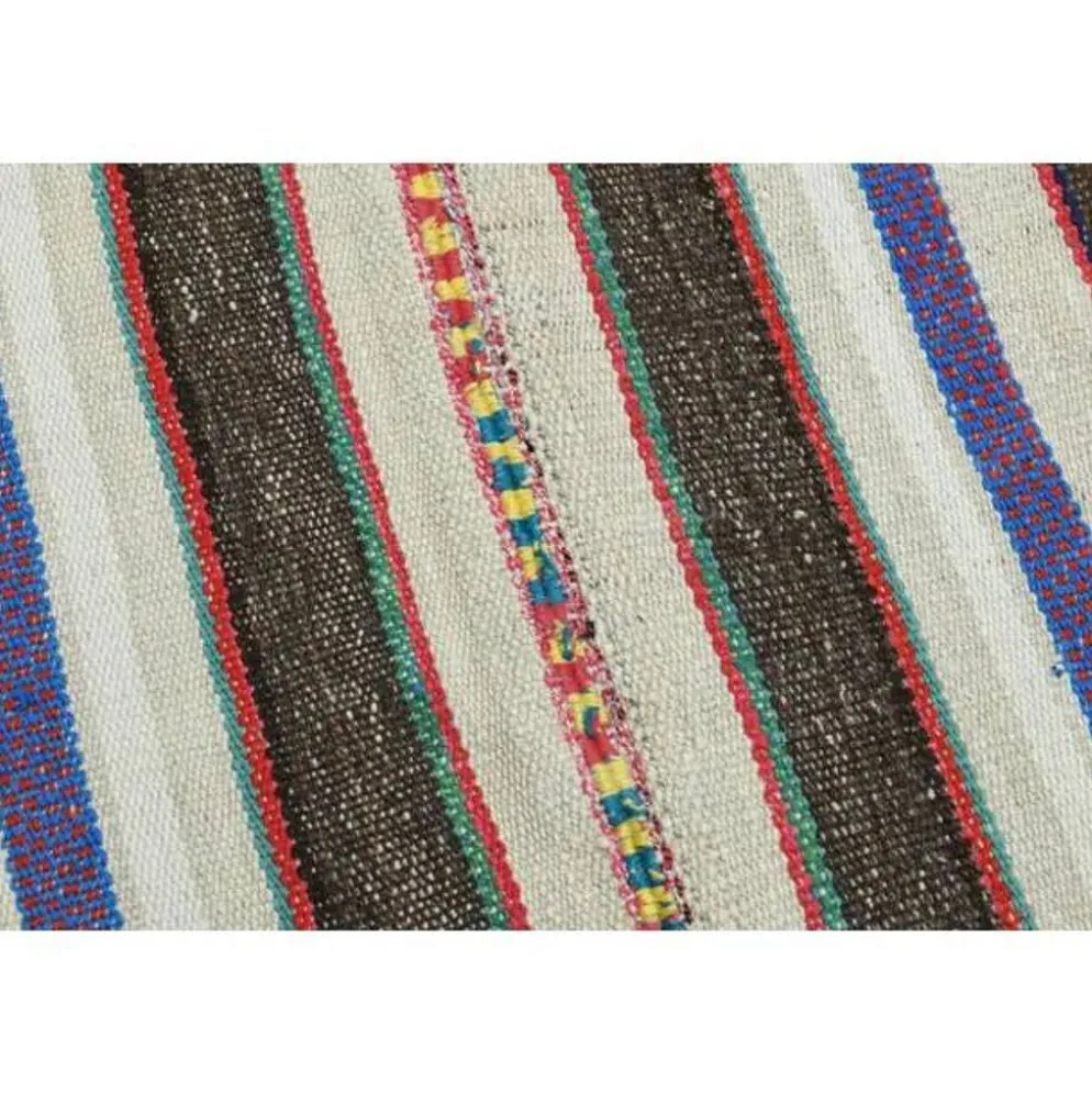 Tapis coureur kilim vintage turc rayé marron bleu 145x324