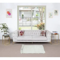 Tapis d'accent turc Tulu vintage minimaliste fait à la main en laine beige naturelle.