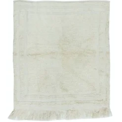 Tapis d'accent turc Tulu vintage minimaliste fait à la main en laine beige naturelle.