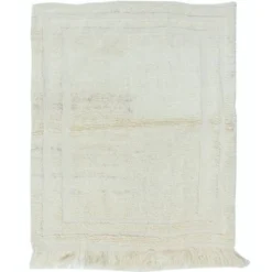 Tapis d'accent turc Tulu vintage minimaliste fait à la main en laine beige naturelle.