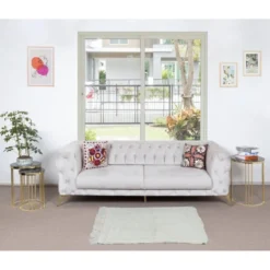 Tapis d'accent turc Tulu vintage minimaliste fait à la main en laine beige naturelle.