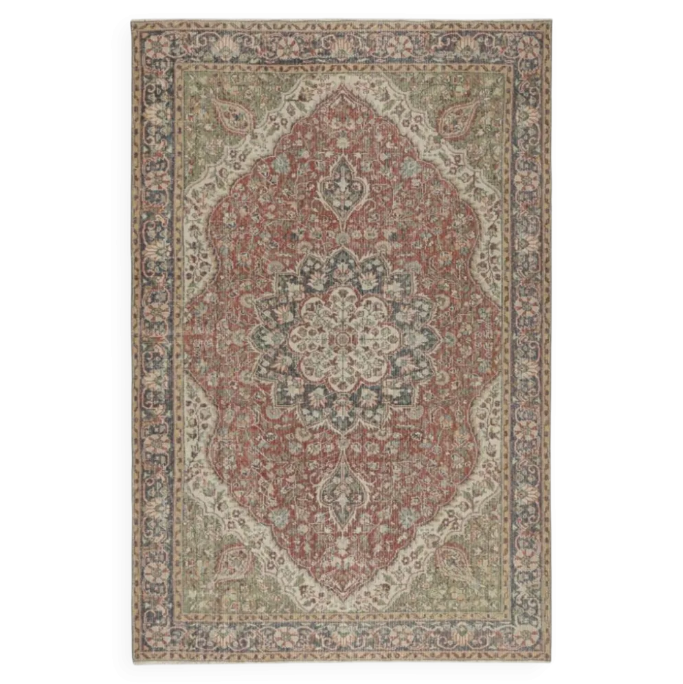 Tapis d'aire turc rouge vintage pour la décoration du salon. Tapis en laine noué à la main avec un design de médaillon.