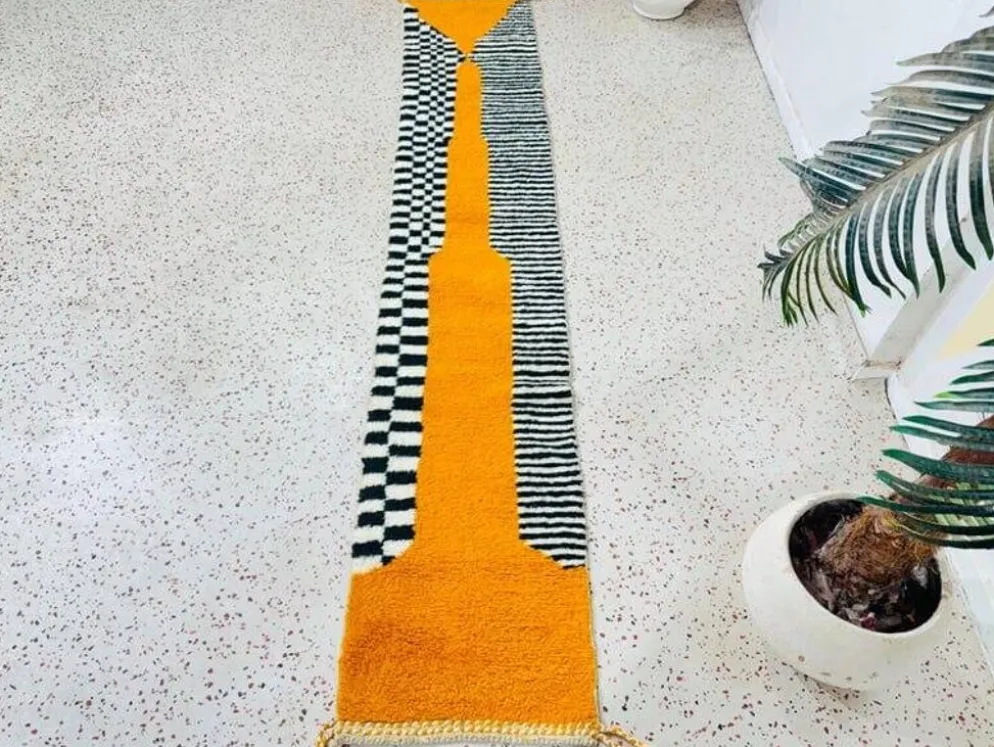 Tapis de couloir fait main traditionnelle à motifs colorés taille 76/300 cm