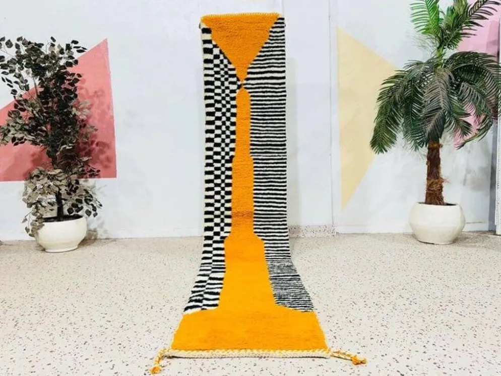 Tapis de couloir fait main traditionnelle à motifs colorés taille 76/300 cm
