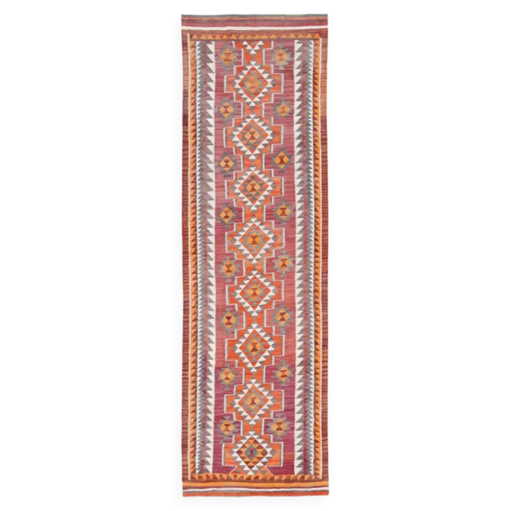 Tapis de couloir Kilim persan bordeaux vintage, 98 x 235 cm
