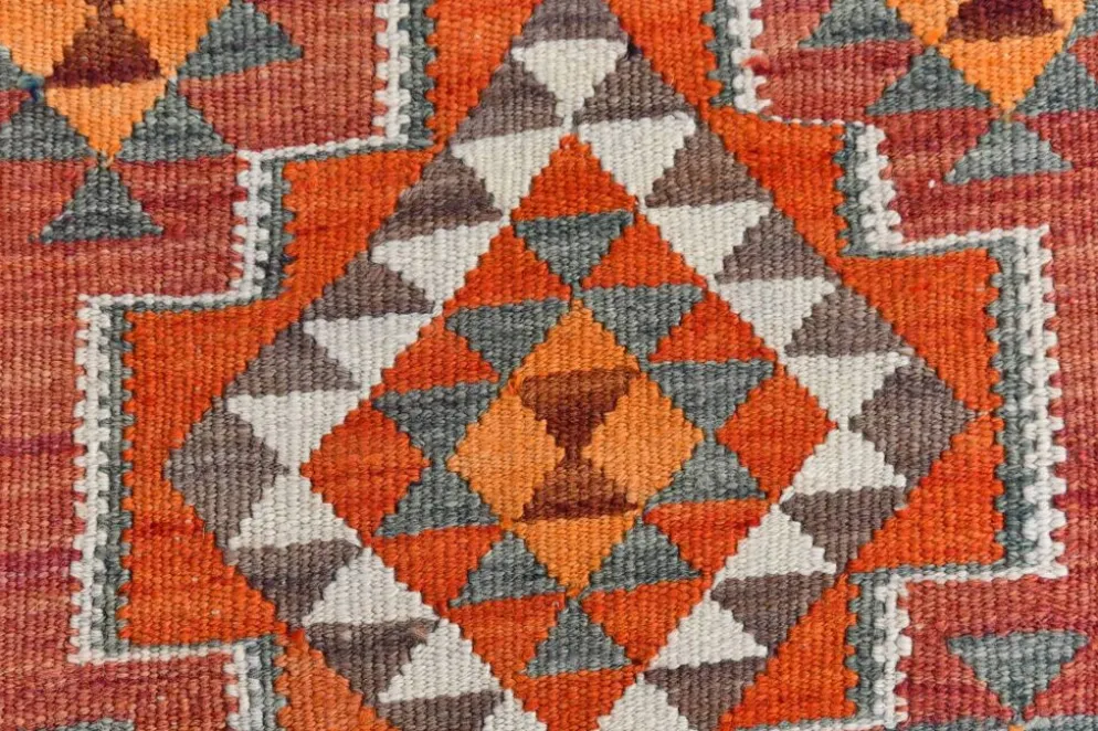 Tapis de couloir Kilim persan bordeaux vintage, 98 x 235 cm