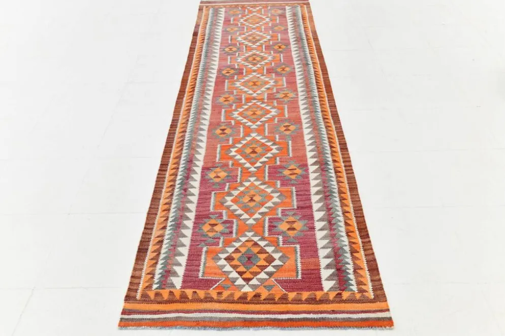 Tapis de couloir Kilim persan bordeaux vintage, 98 x 235 cm