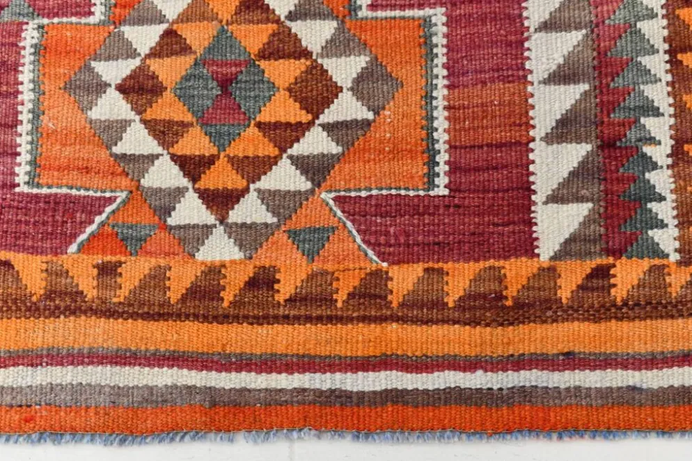 Tapis de couloir Kilim persan bordeaux vintage, 98 x 235 cm