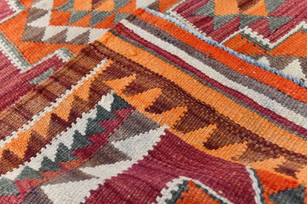 Tapis de couloir Kilim persan bordeaux vintage, 98 x 235 cm