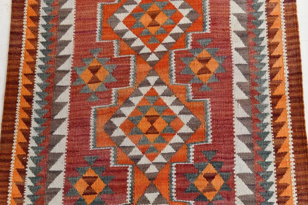 Tapis de couloir Kilim persan bordeaux vintage, 98 x 235 cm